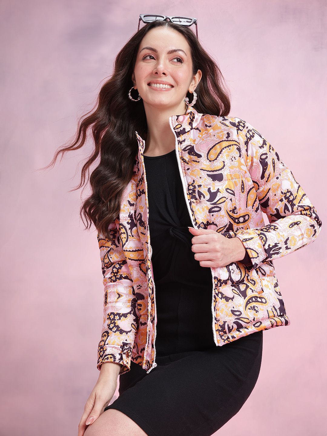 DressBerry Ethnic Motif Printed Mock Collar Padded Jacket-picture-15