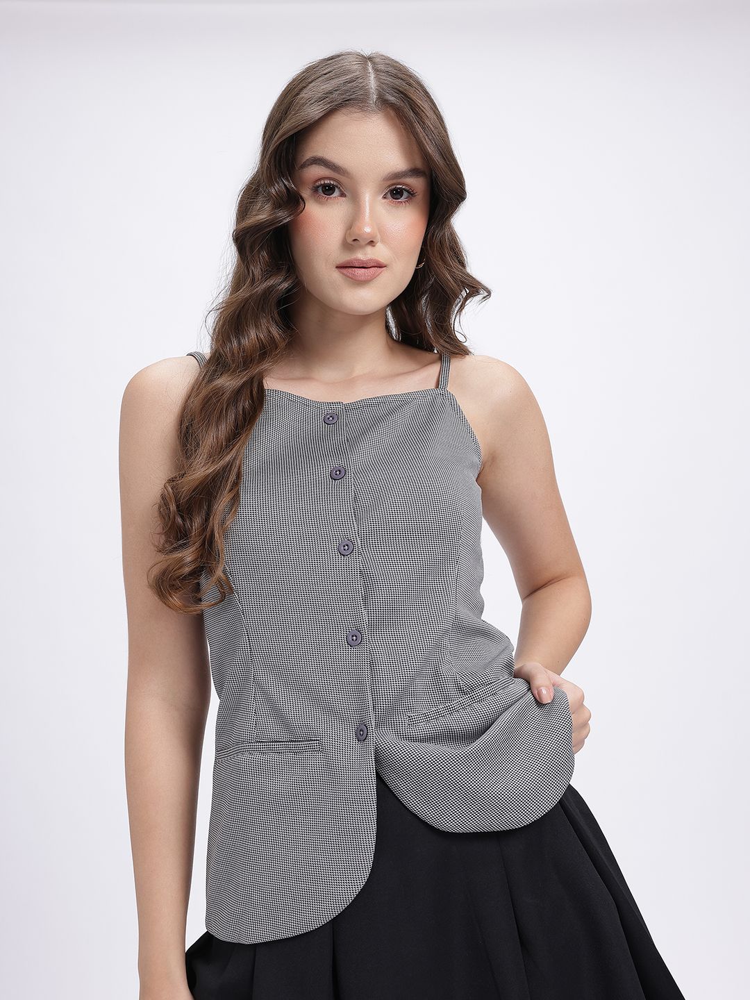 Glitchez Checked Square Neck Sleeveless Top-picture-21