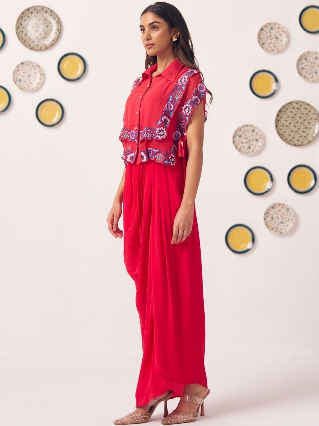 Western Era Embellished Embroidered Ethnic Cotton Shirt Style Crop Top-image-1