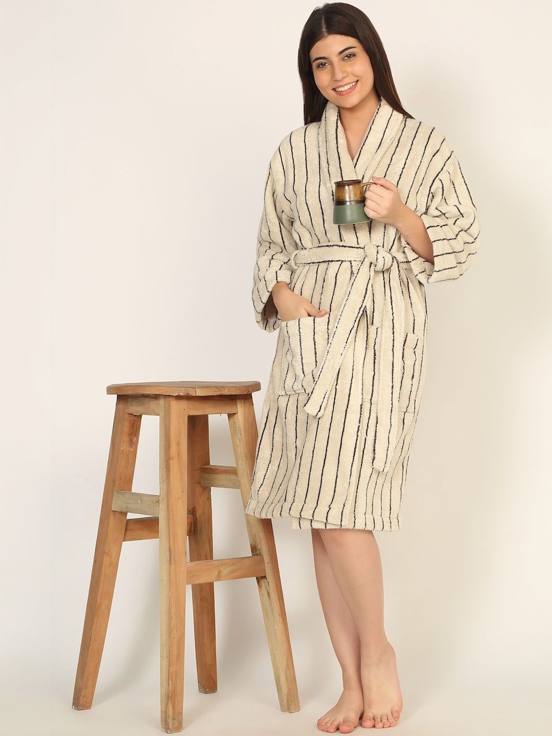 Creeva Unisex Striped Cotton Bath Robe-image-45