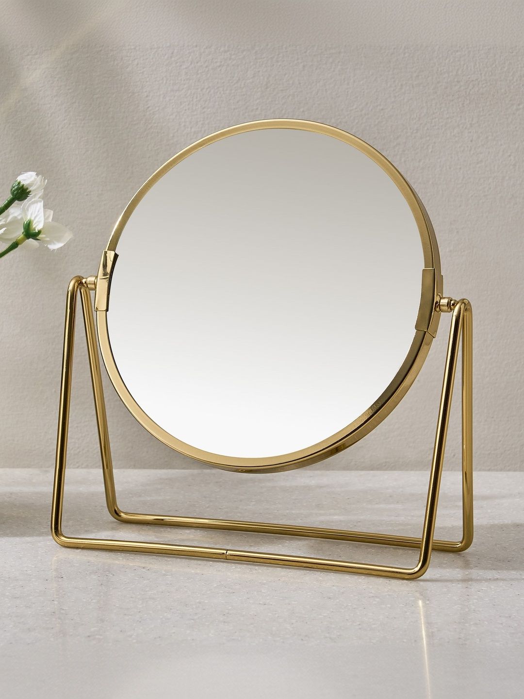 Home Centre Gold-Toned Round Glass Double-Sided Table Top Mirror-picture-15