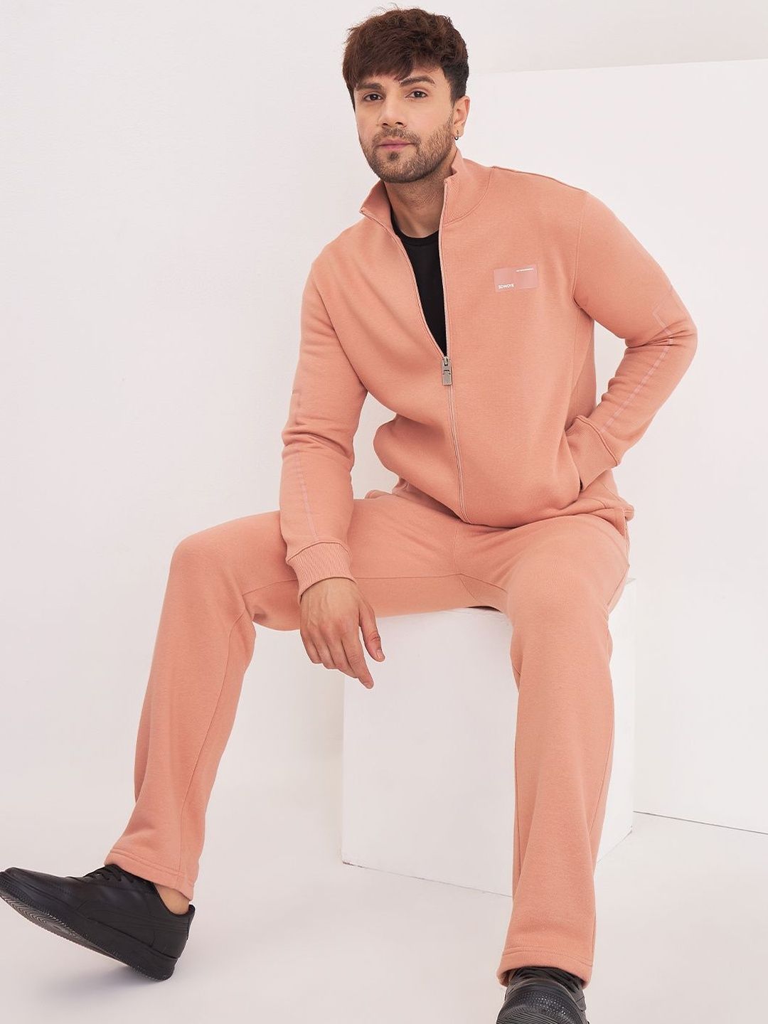 Sweet Dreams Men Mock Collar Long Sleeves Cotton Zipper Tracksuit-image-23