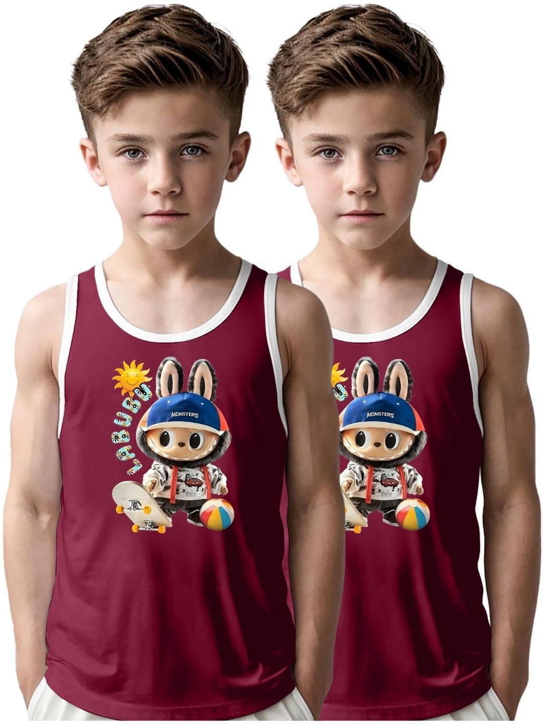 MGRS Boys Pack Of 2 Printed Pure Cotton Basic Vests-picture-13