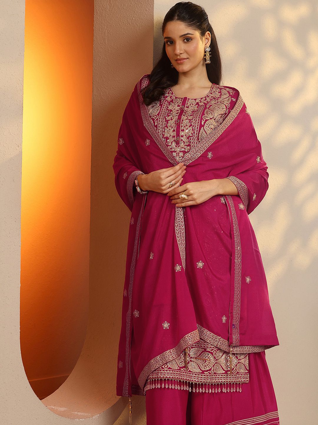Libas Art Ethnic Motifs Embroidered Regular Thread Work Kurta With Palazzos & Dupatta-picture-31