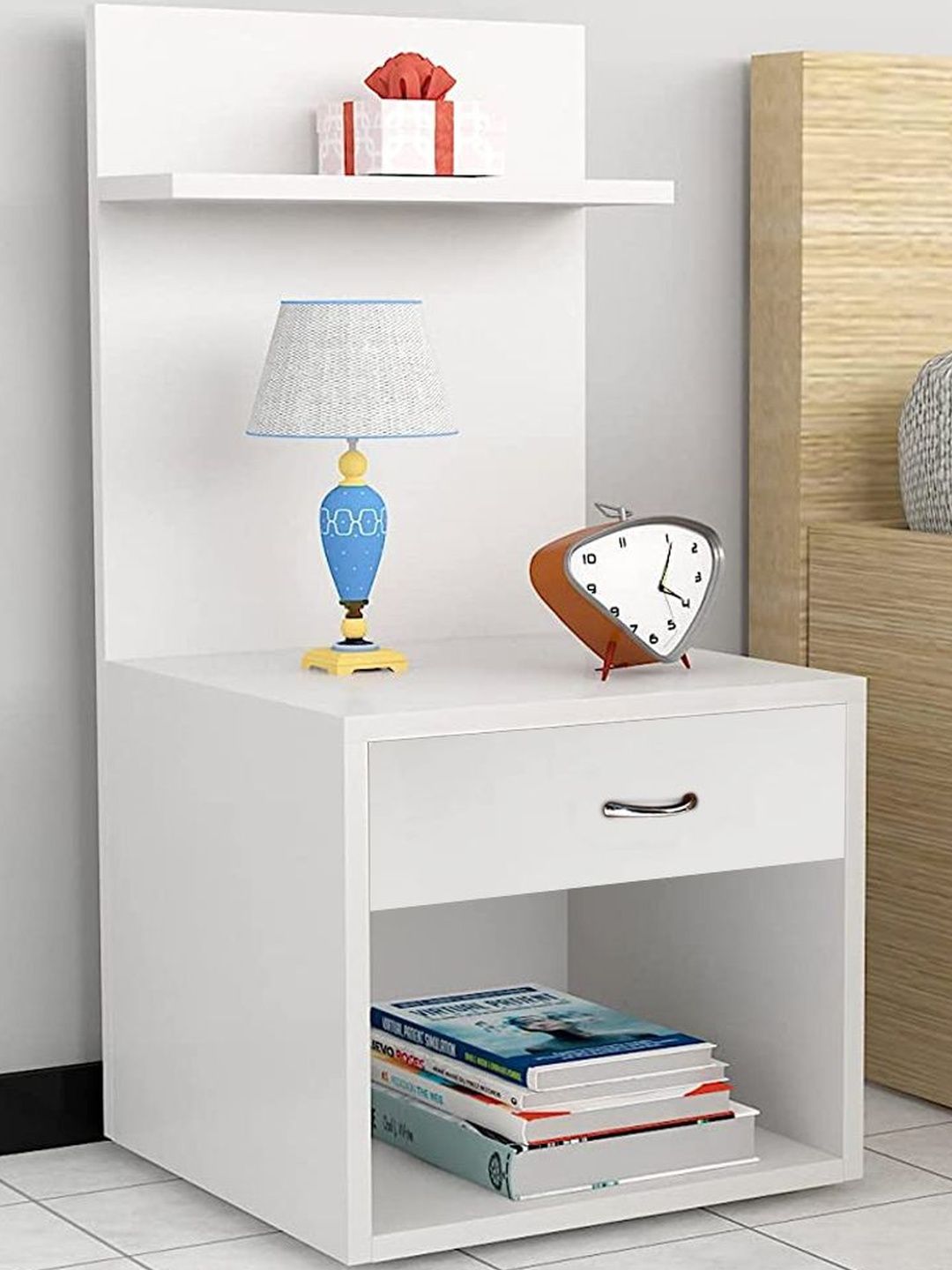 Kawachi White Wooden Single Drawer Bedside Table