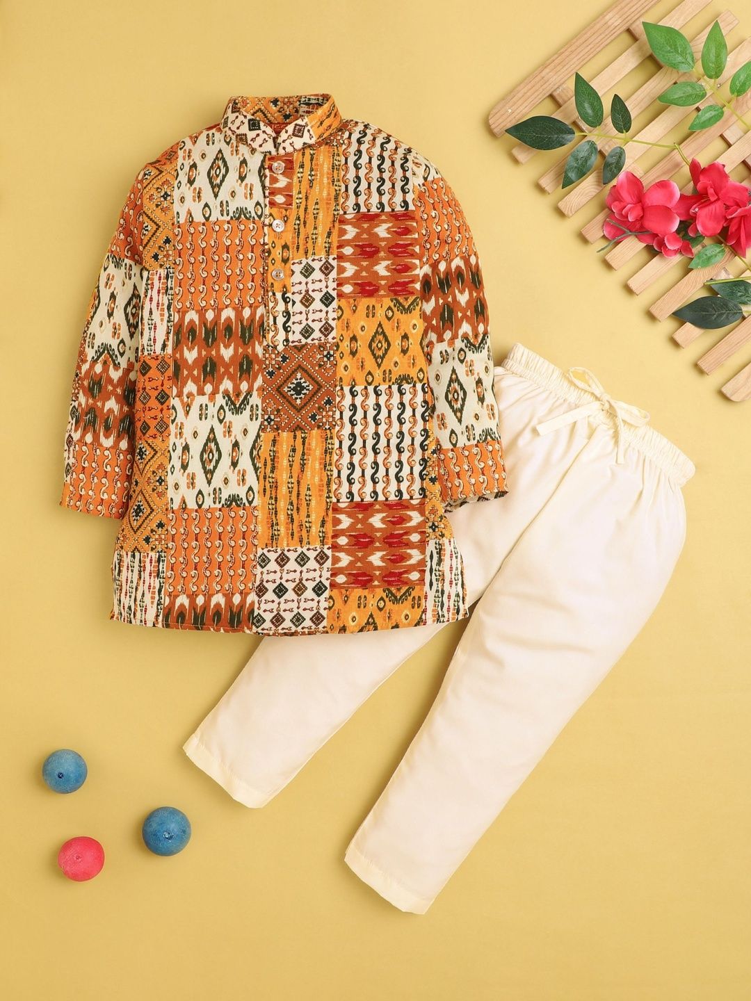 BAESD Boys Ethnic Motifs Printed Regular Kurta with Trousers-image-25