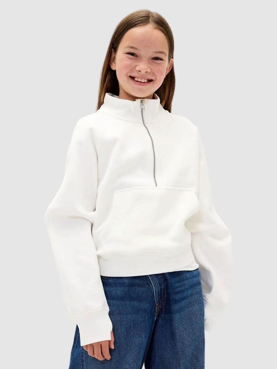 GAP Girls High Neck Full Sleeves Half-Zip Pullover Sweatshirt-picture-31