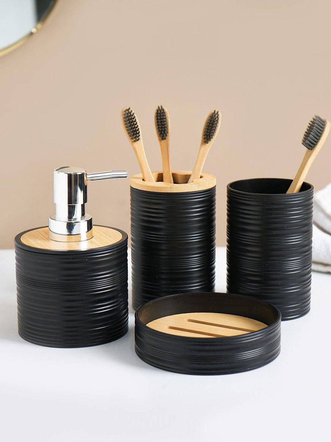 MARKET99 Black & Brown 4 Pieces Bath Accessories Set-image-6