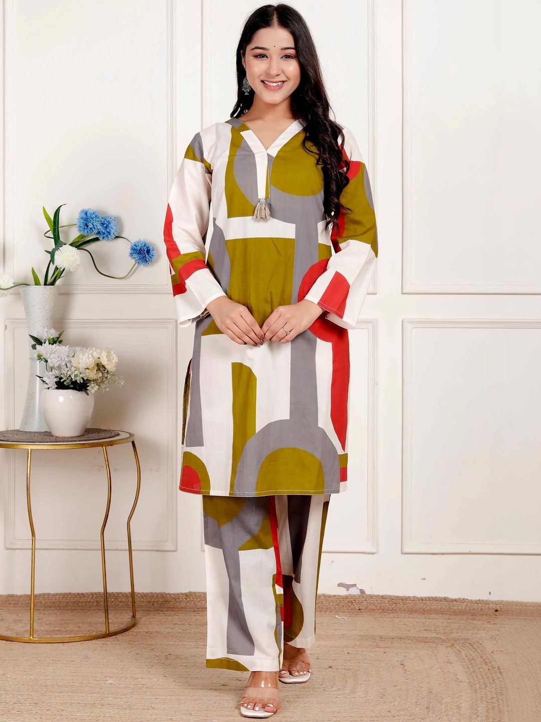 NAVYAAZRI Women Printed Regular Pure Cotton Kurta with Palazzos-picture-32