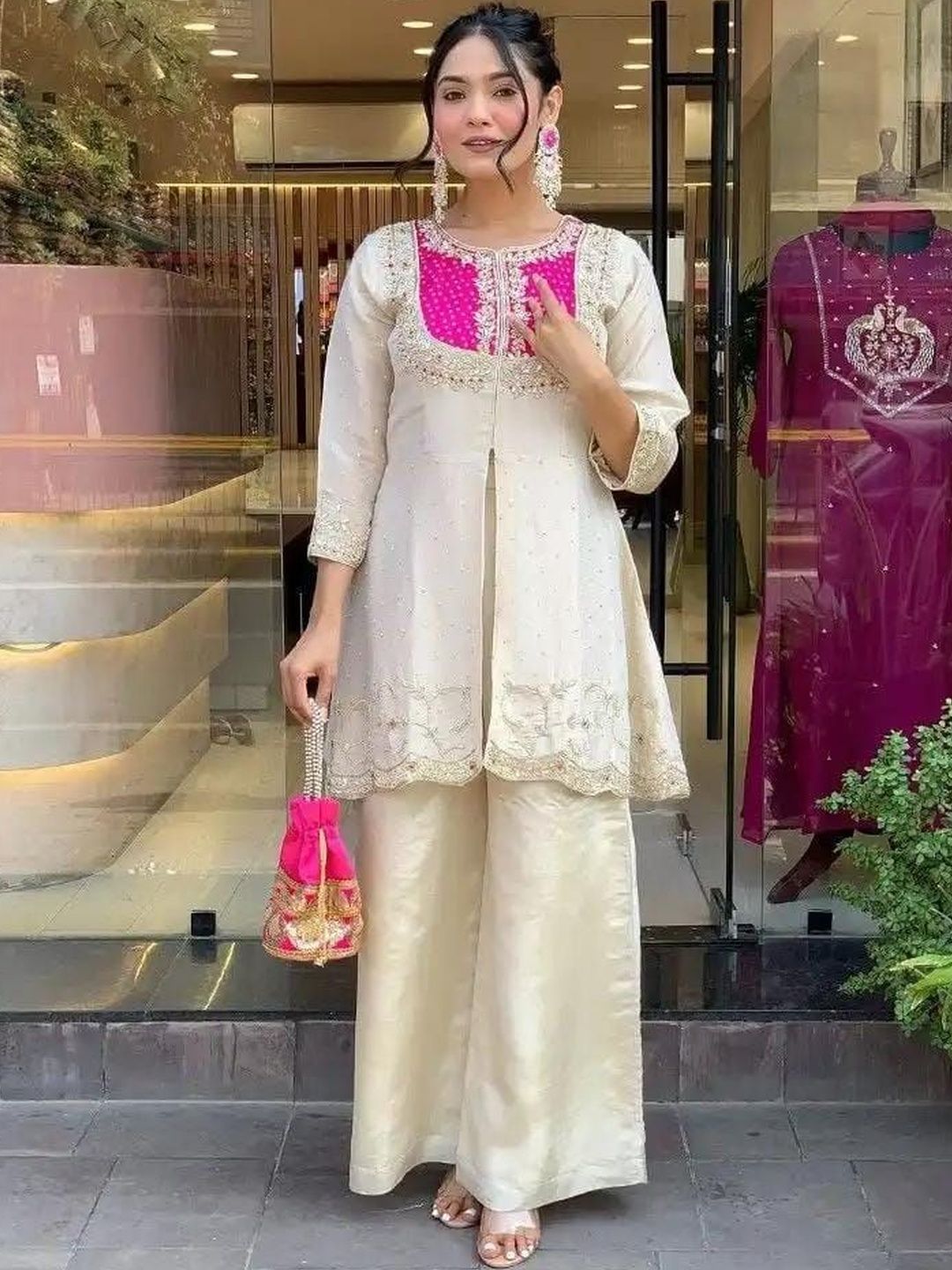 VS MALL Women Ethnic Motifs Embroidered Regular Thread Work Kurta with Palazzos-picture-28