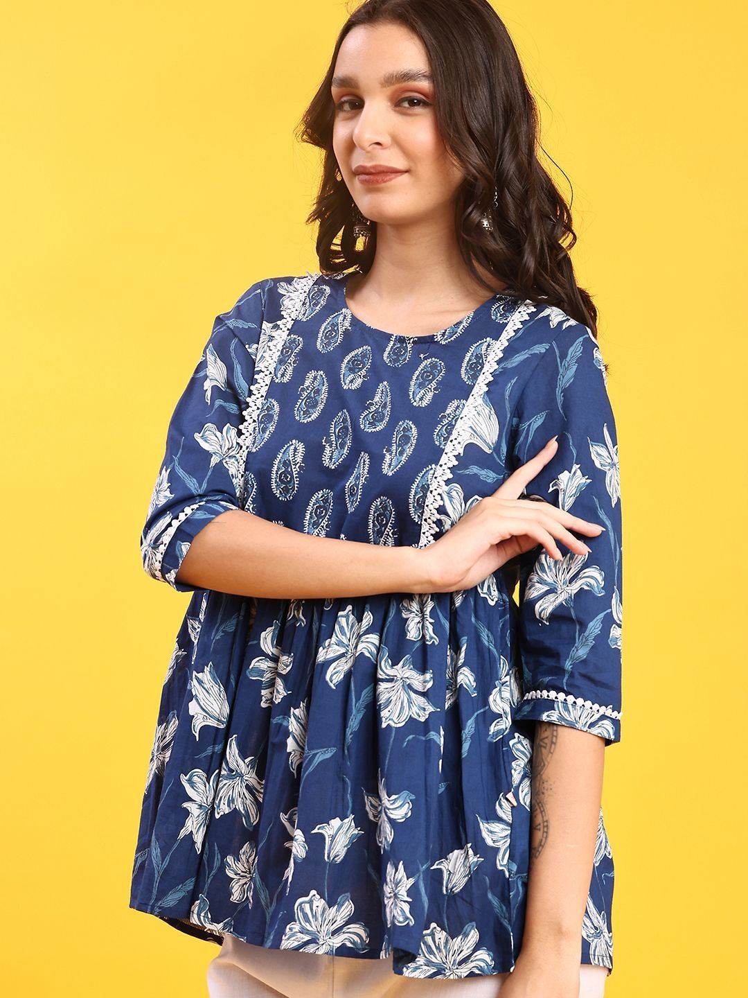V-Mart Floral Printed Pure Cotton Empire Kurti-picture-24