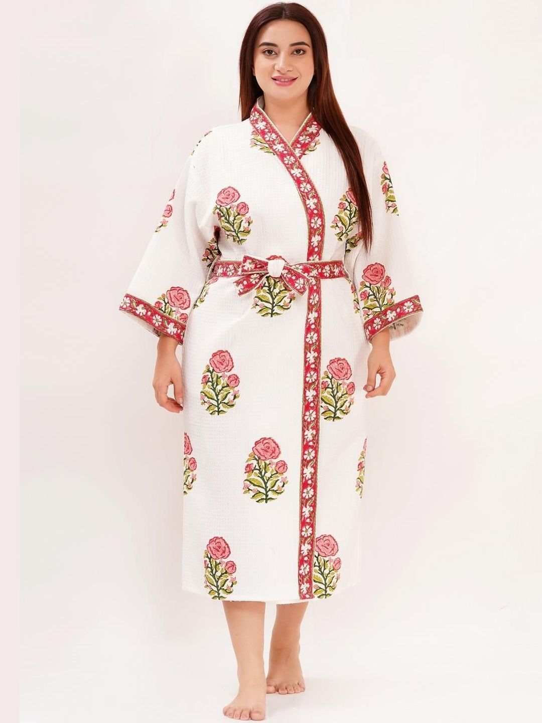 POORAK Printed V Neck Bath Robe-image-2
