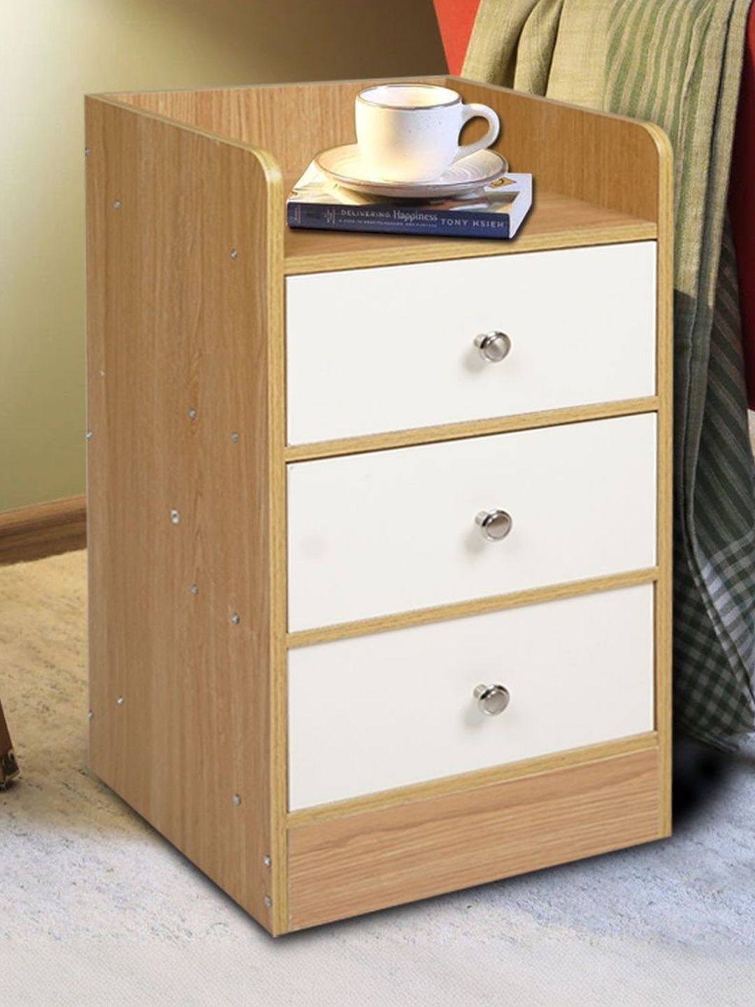 Kawachi Square Wooden 3 Drawer Bedside Table