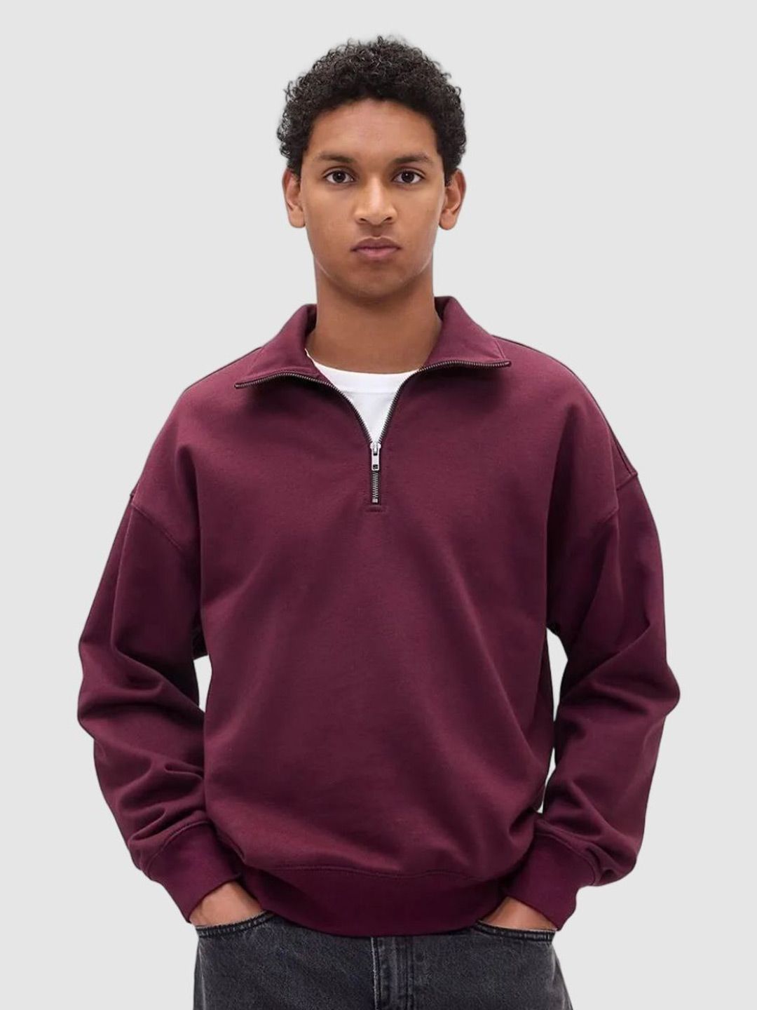 GAP Men Half-Zip Solid Oversized Fit Sweatshirt-picture-25