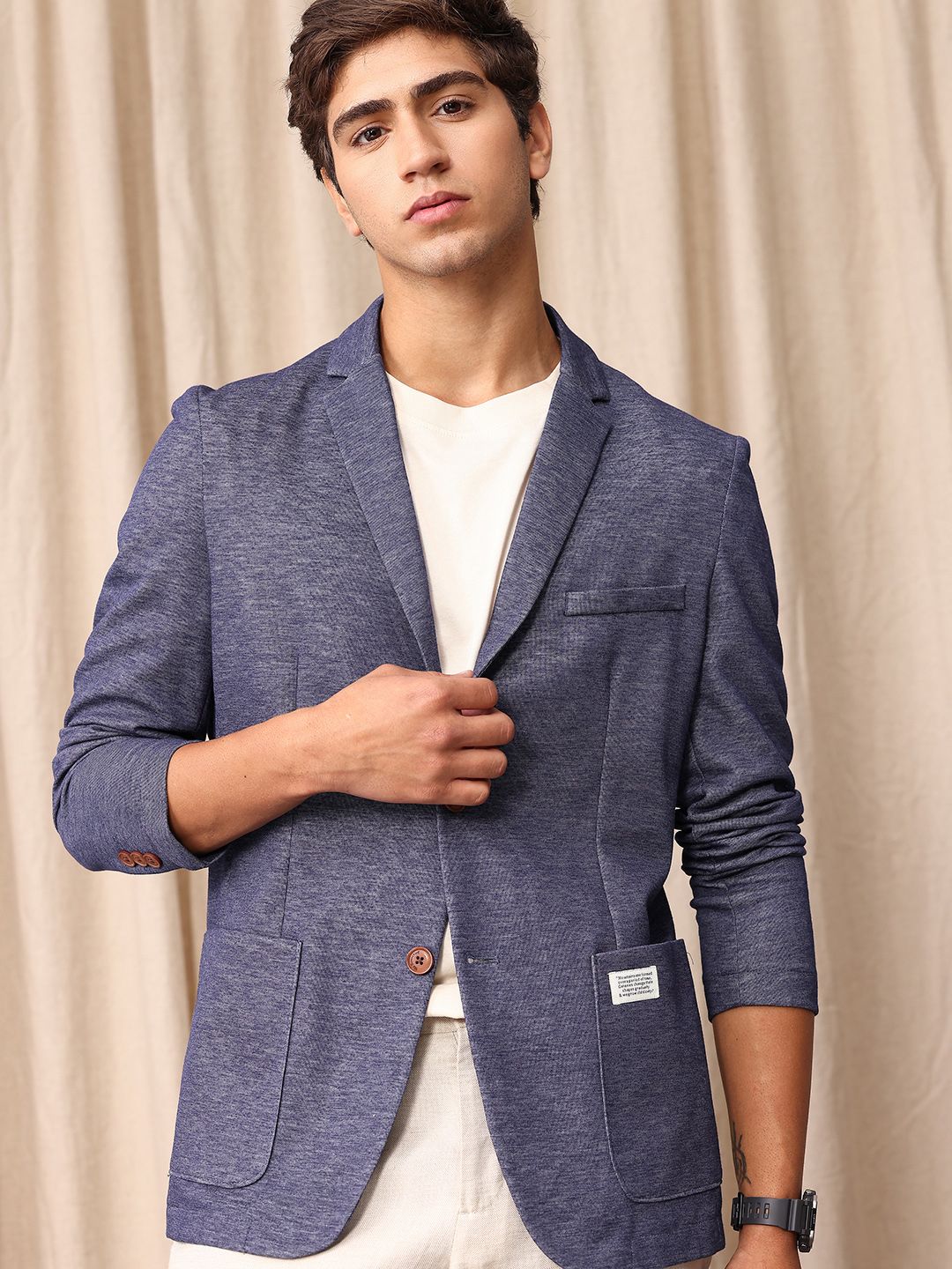 Mr Bowerbird Tailored Fit Self Design Single Breasted Casual Blazer-picture-19