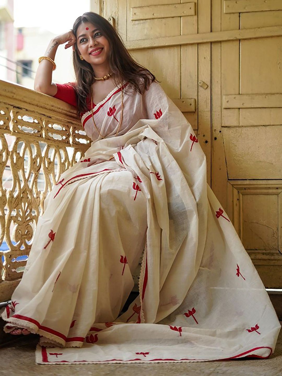 Moda Rapido Embellished Embroidered Linen Blend Handloom Block Print Saree-picture-17