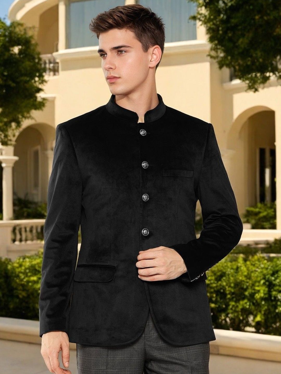 PRINTCULTR Velvet Mandarin Collar Jodhpuri Blazer-picture-48