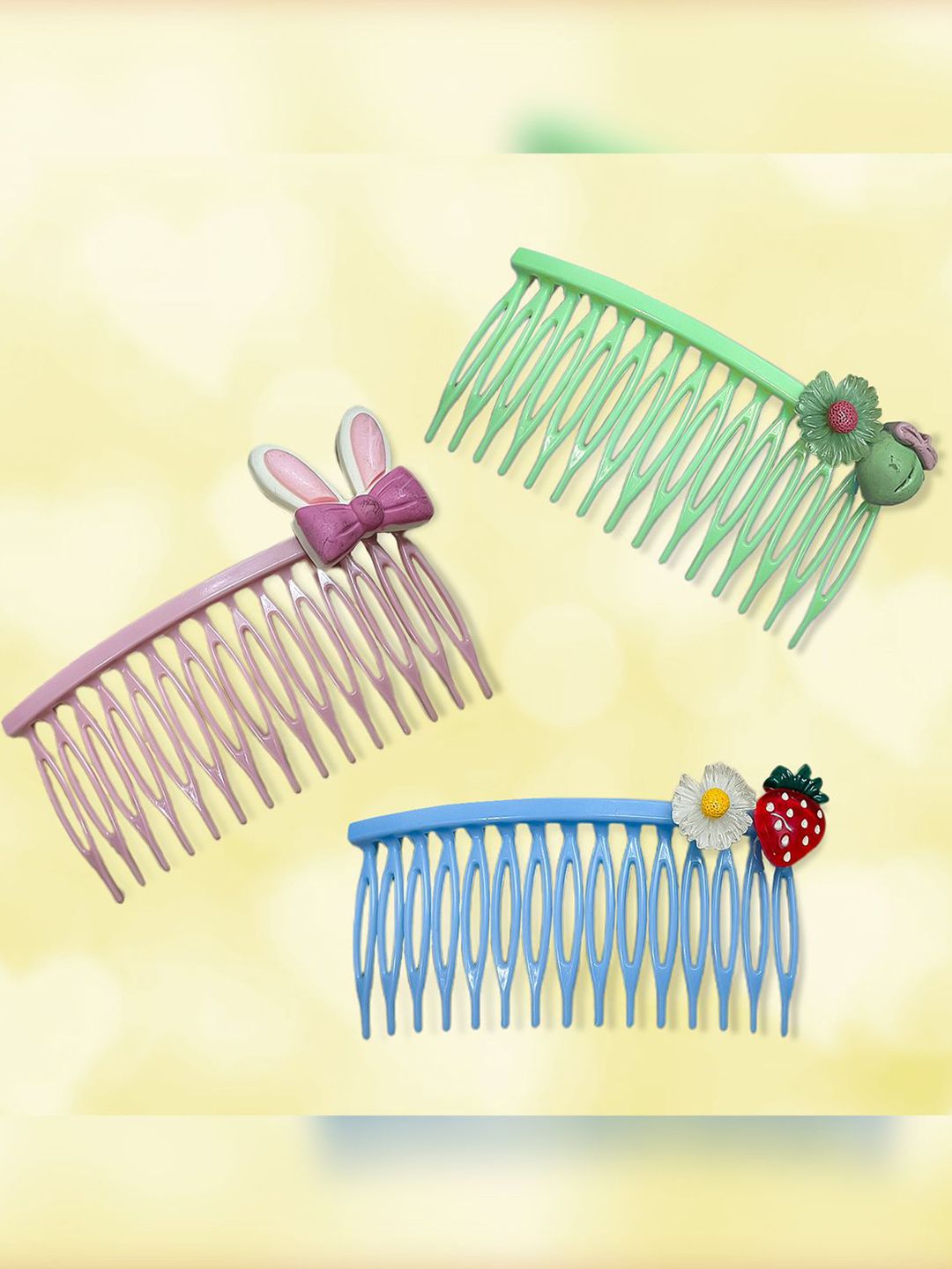 MAJESTIQUE Girls Set of 3 Embellished Comb Pin-picture-49
