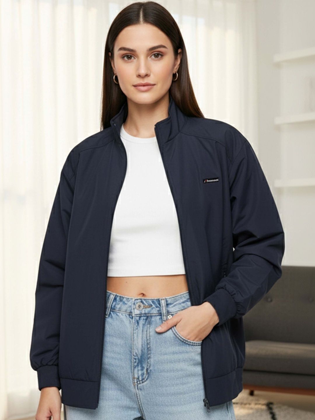 Promount Women Lightweight Stand Collar Bomber Jacket-picture-56