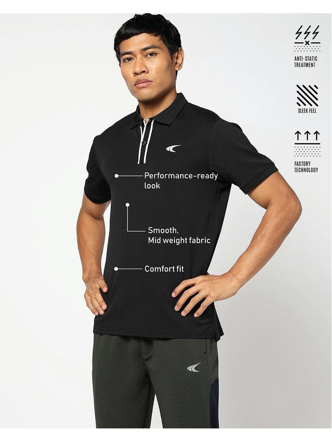Performax Men Brand Logo Printed Polo Collar Slim Fit Monochrome Training or Gym T-shirt-picture-17