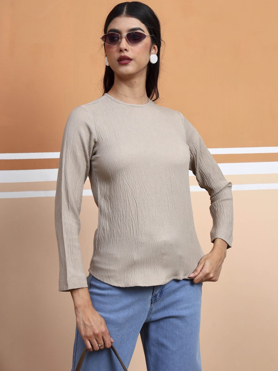 FITHUB Women Self Design Textured Round Neck Long Sleeves Top-picture-34