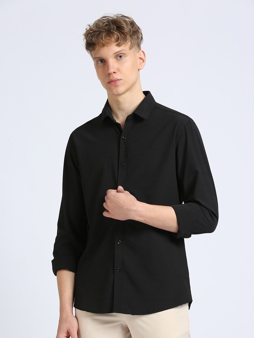 Integration Men Smart Spread Collar Slim Fit Casual Shirt-picture-39