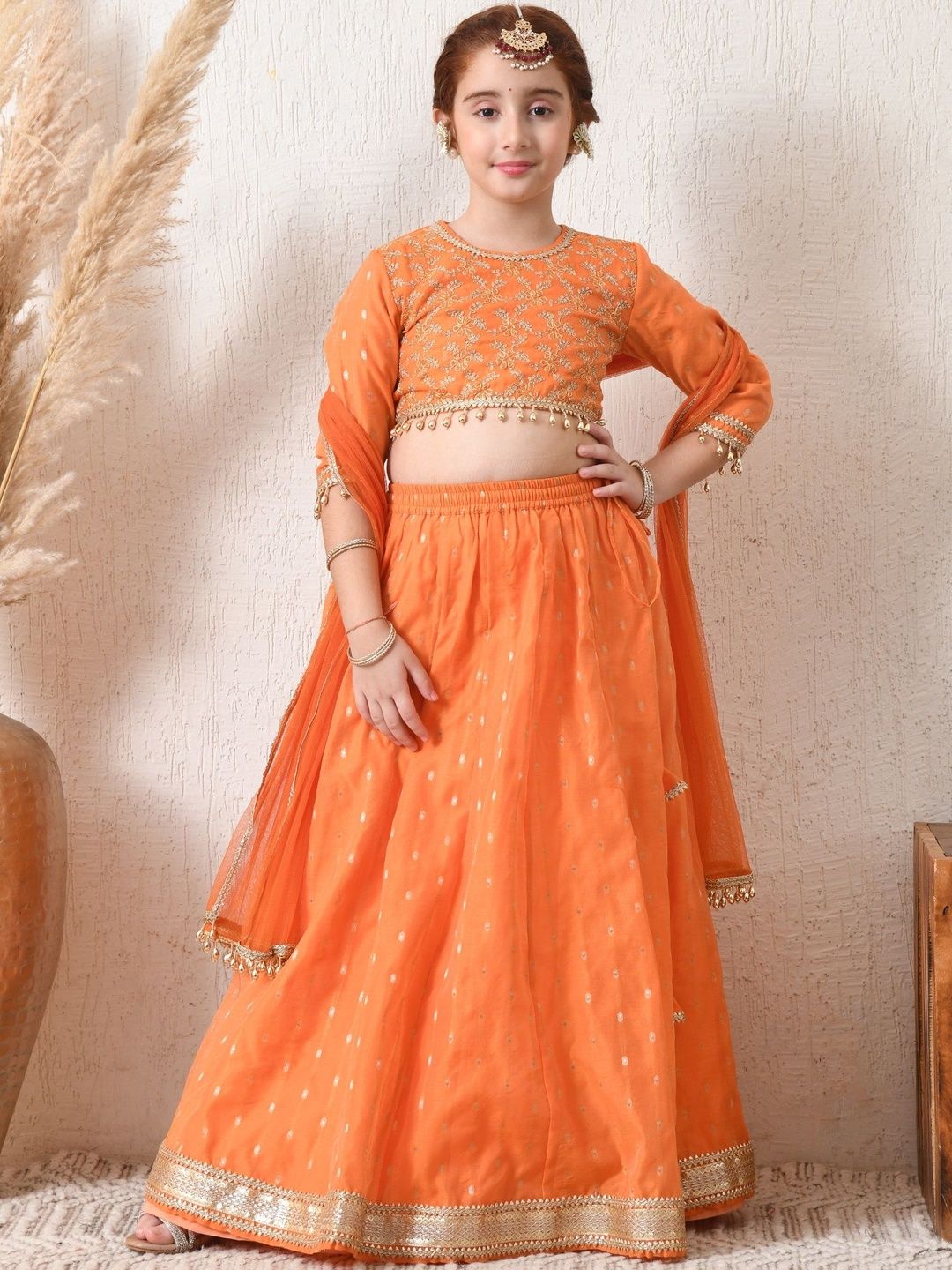 Indi-Loom Couture Girls Embellished Ready to Wear Lehenga & Blouse With Dupatta-image-33