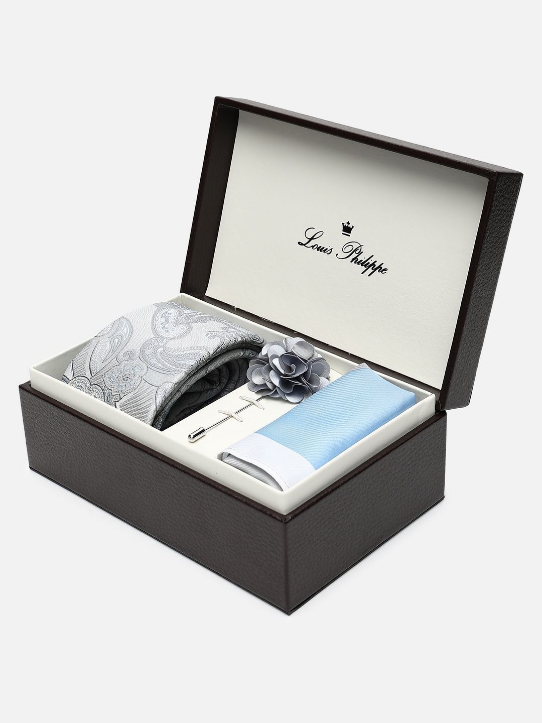 Louis Philippe Men Embroidered Tie Pocket Square And Lapel Pin Accessory Gift Set-picture-32