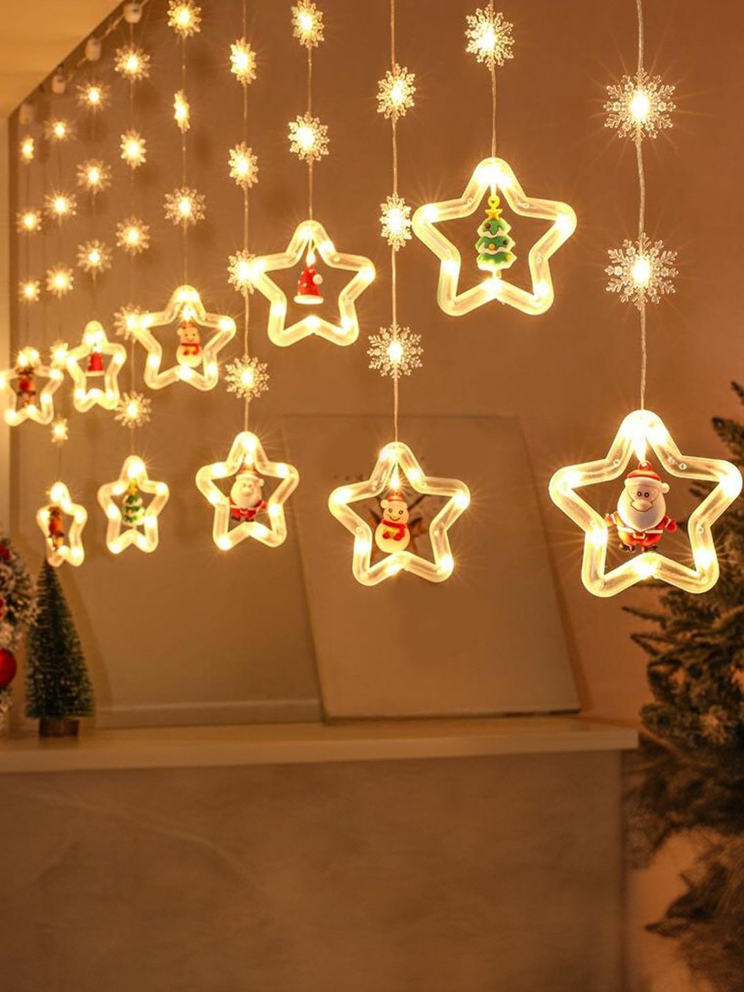 Quace Christmas Star Ring Curtain Theme 2.5m Warm-White Weather-Resistant String Lights-picture-50
