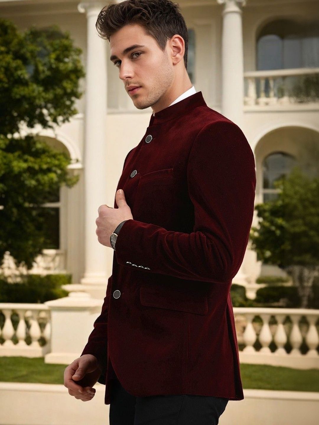 PRINTINDIA Velvet Mandarin Collar Jodhpuri Blazer-picture-34