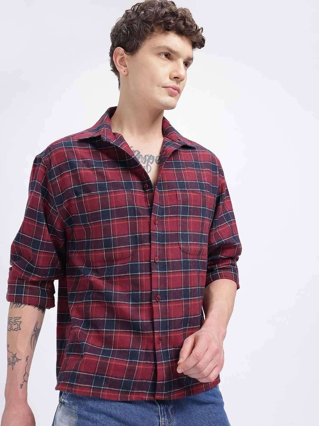 glitchez Tartan Checks Twill Weave Casual Shirt-picture-25