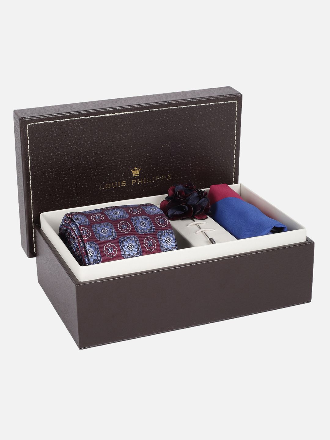 Louis Philippe Men Embroidered Tie Pocket Square And Lapel Pin Gift Set-picture-13
