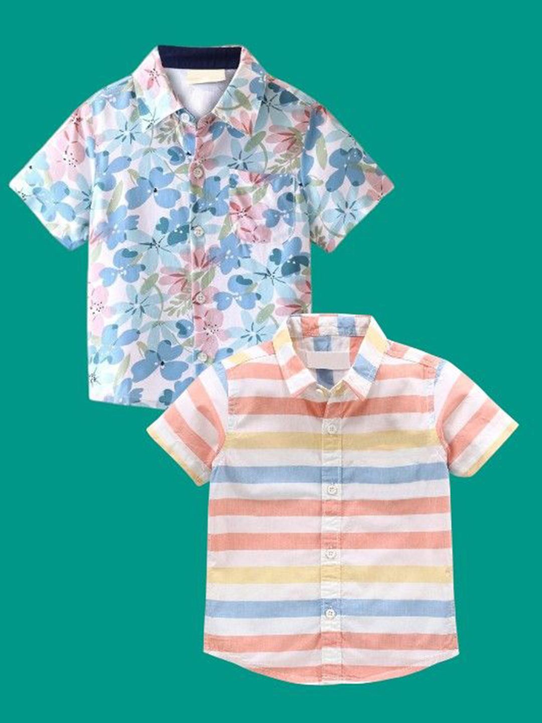 BAESD Boys Pack of 2 Classic Fit Floral Printed Spread Collar Cotton Casual Shirts-picture-27