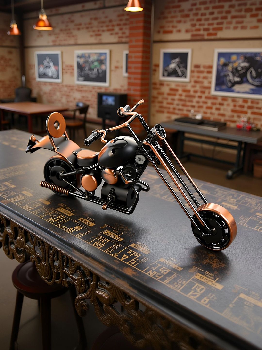 Gopalvilla Brown Bike Iron Metallic Home Office Real 3D Small Showpiece 31.4 Inch