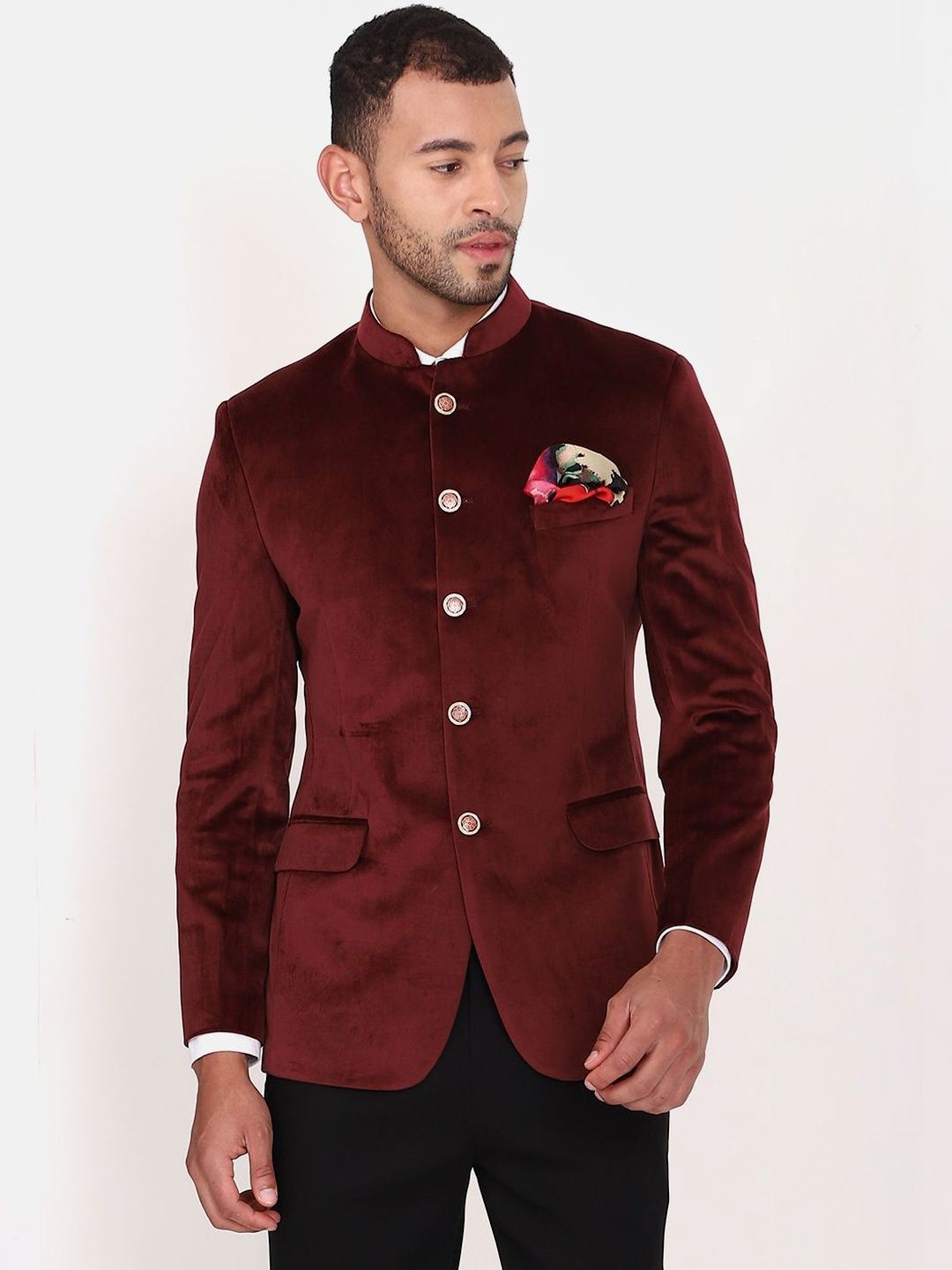 MANQ Mandarin Collar Bandhgala Blazer-image-16