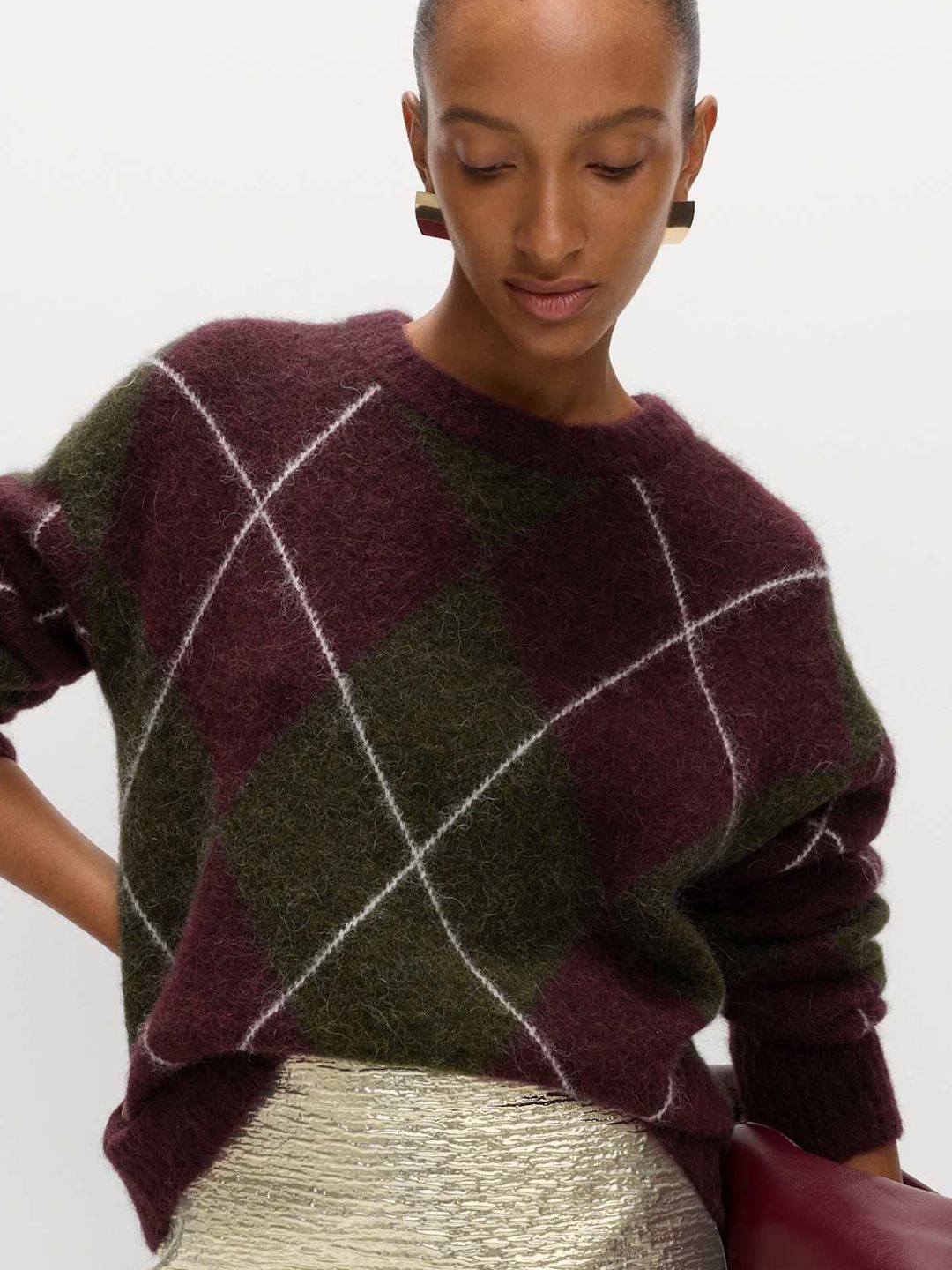 Marks & Spencer Women Wool Blend Argyle Crew Neck Relaxed Jumper-picture-41