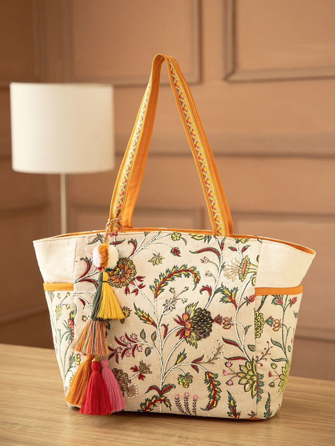 Anekaant Petal Posh Women Striped Sequined Cotton Tote Bag-picture-14