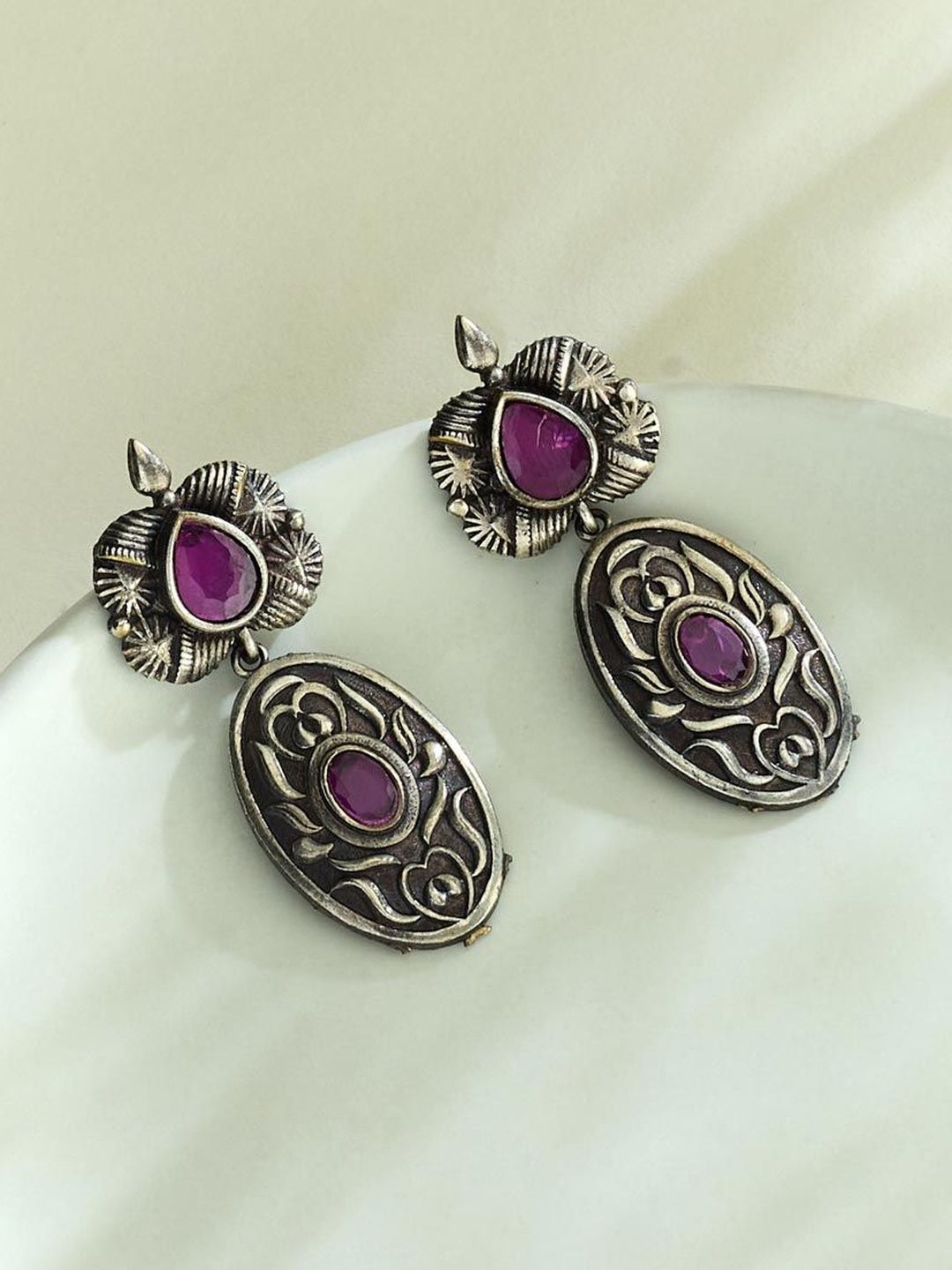 Fabindia Artificial Stones Studded Geometric Drop Earrings-picture-15