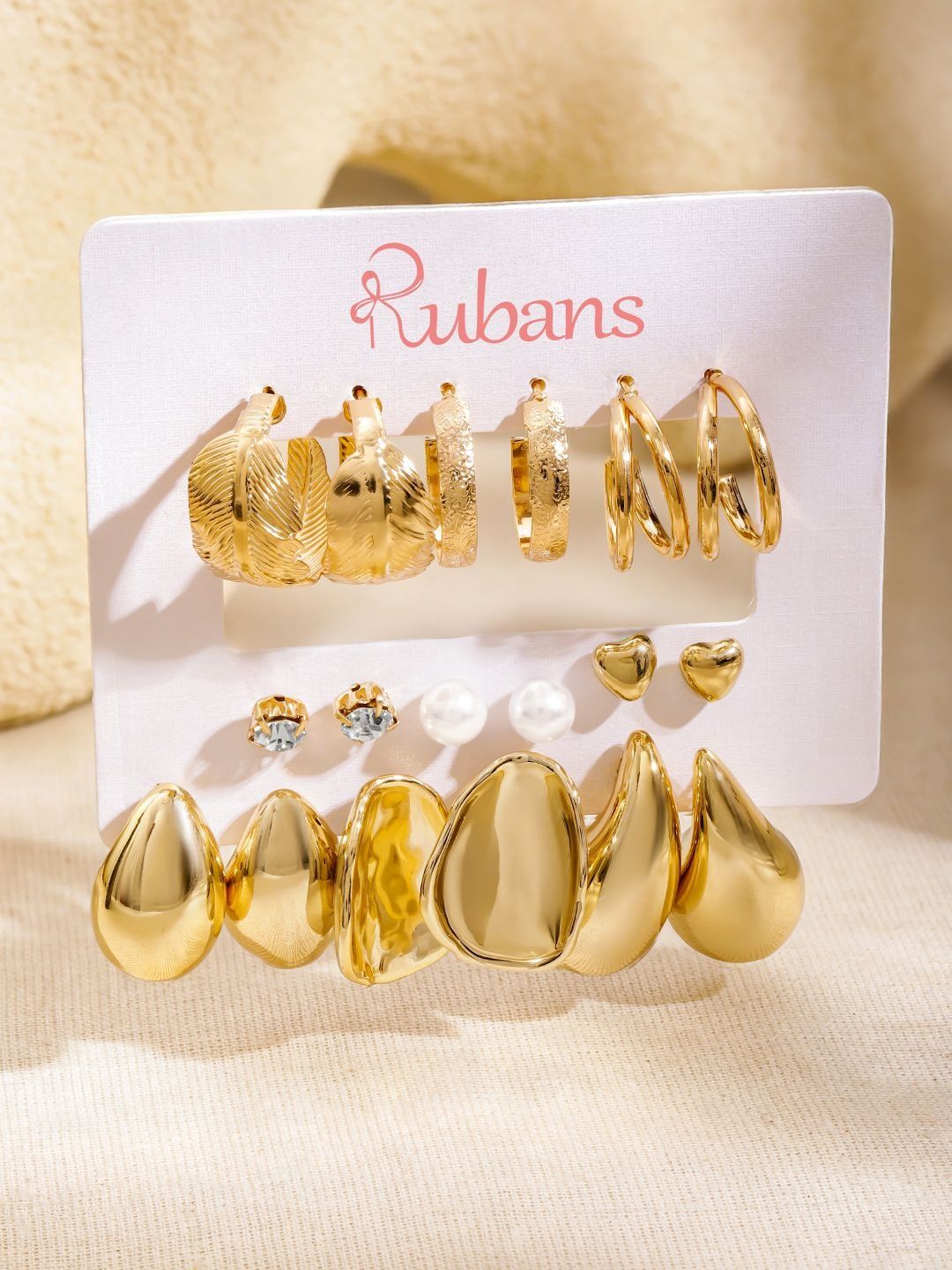 Rubans Set of 9 18K Gold Plated Paisley Shaped Studs-picture-6