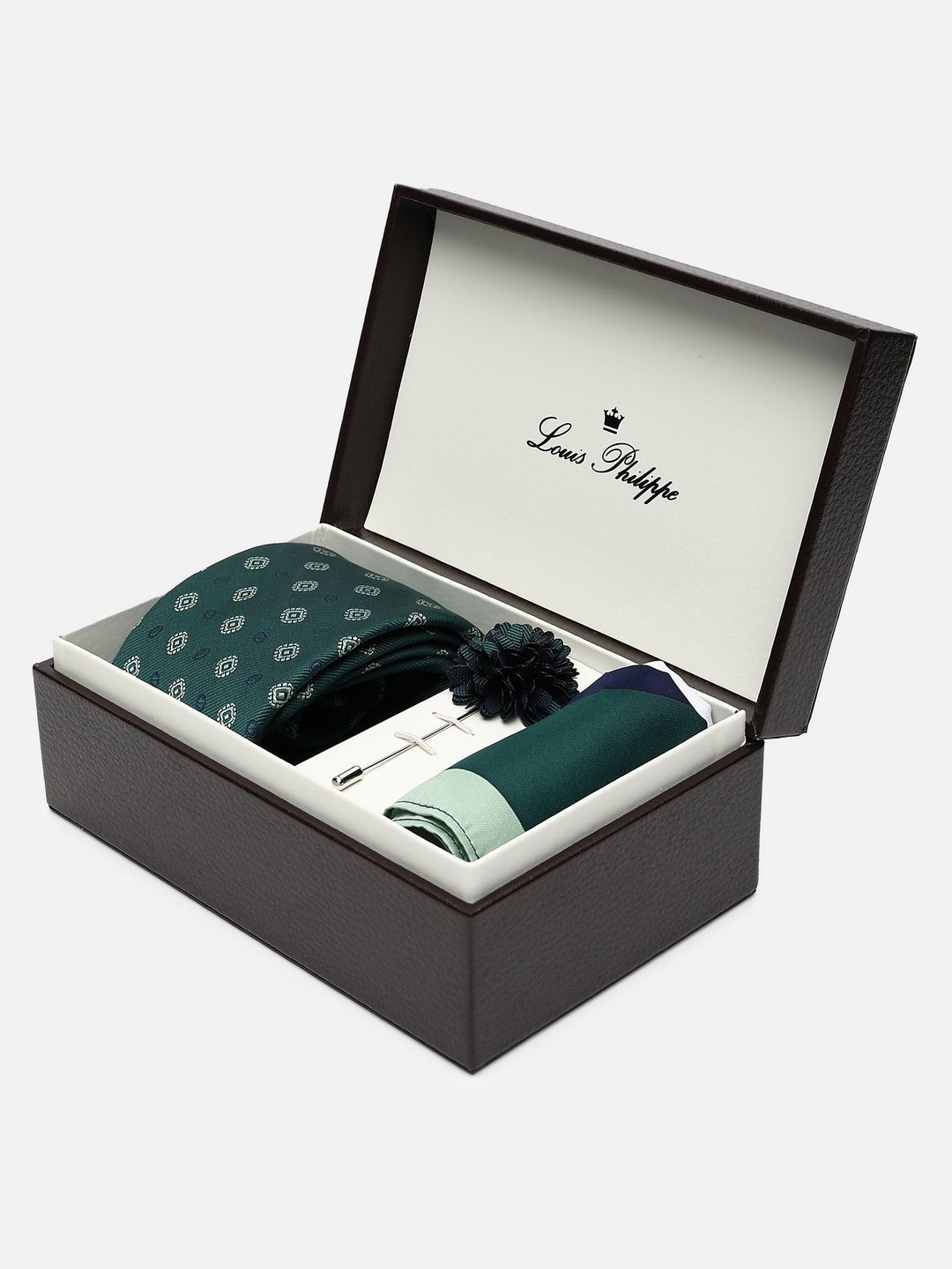 Louis Philippe Men Accessory Gift Set of Embroidered Tie Pocket Square And Lapel Pin-picture-16