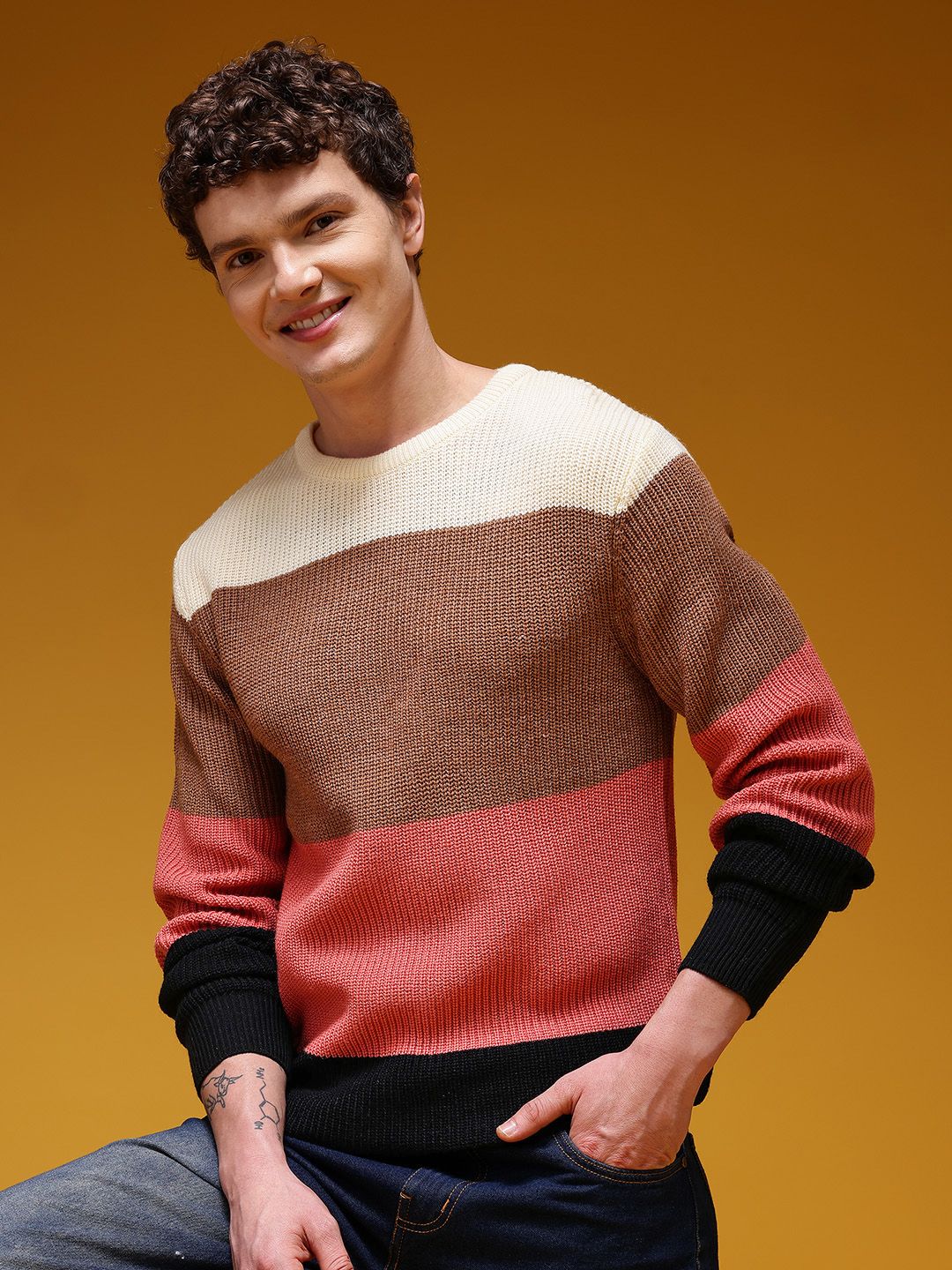HERE&NOW Acrylic Colourblocked Long Sleeves Sweater-picture-22