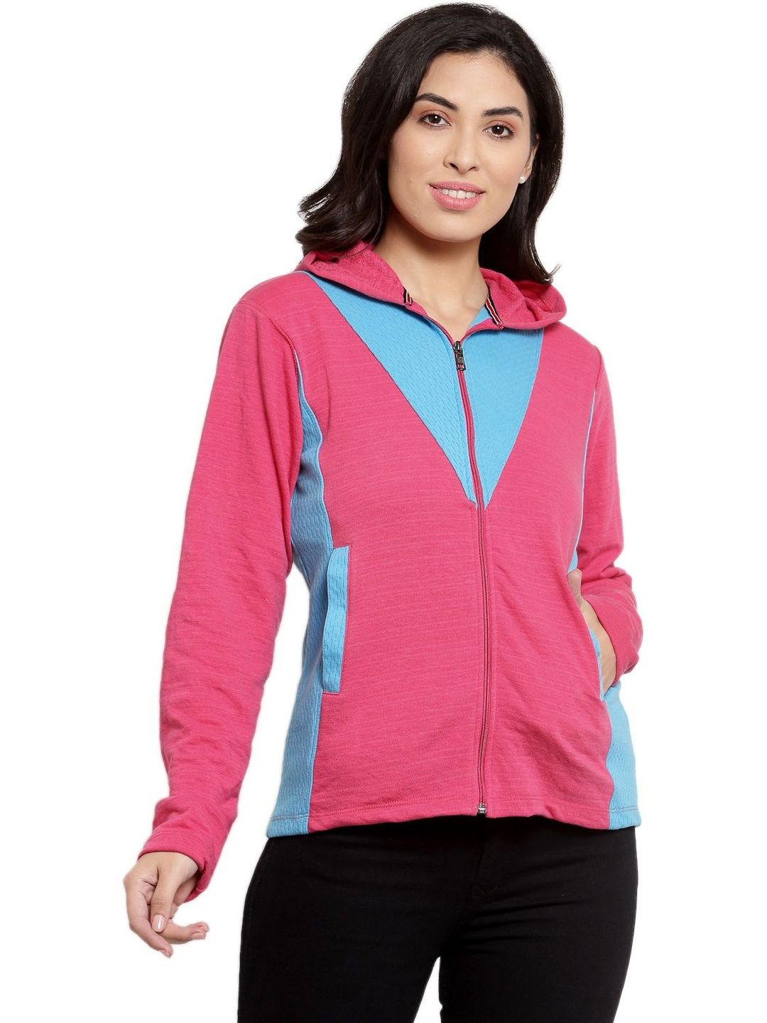 KLOTTHE Color-Blocked Hooded Open Front Jacket-picture-14