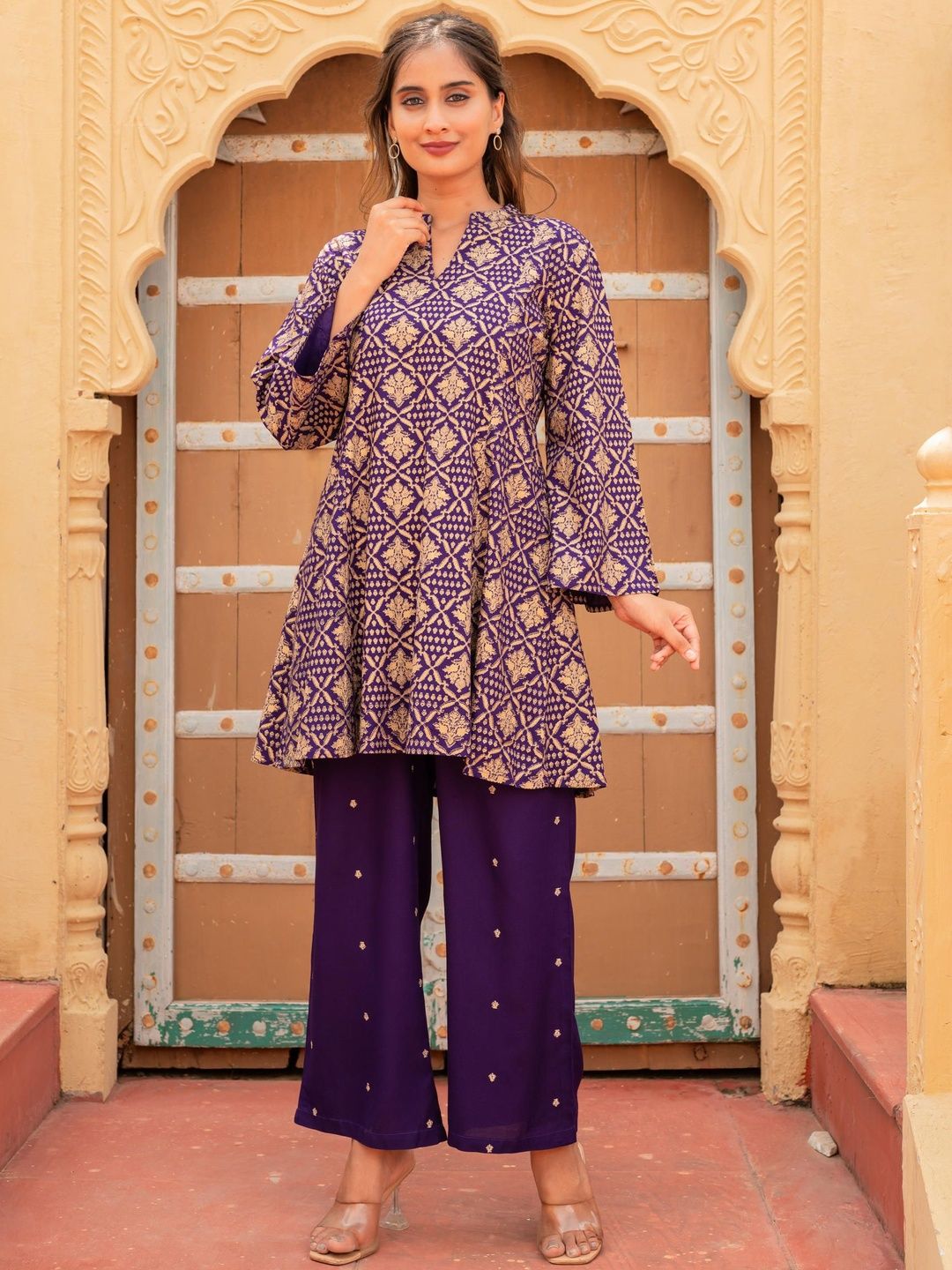 Juniper Women Ethnic Motifs Printed Regular A-Line Kurti with Trousers-picture-17