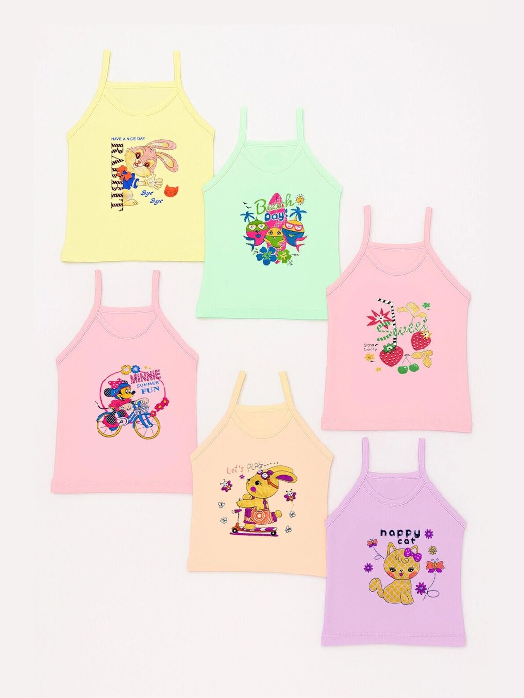 TINY HANDS Girls Pack Of 6 Printed Camisole