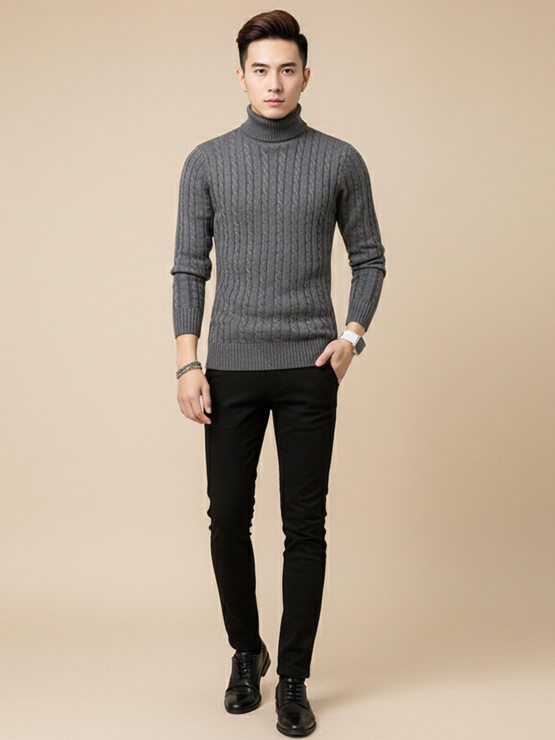 Mast & Harbour Men Cable Knit Turtle Neck Pullover-picture-16