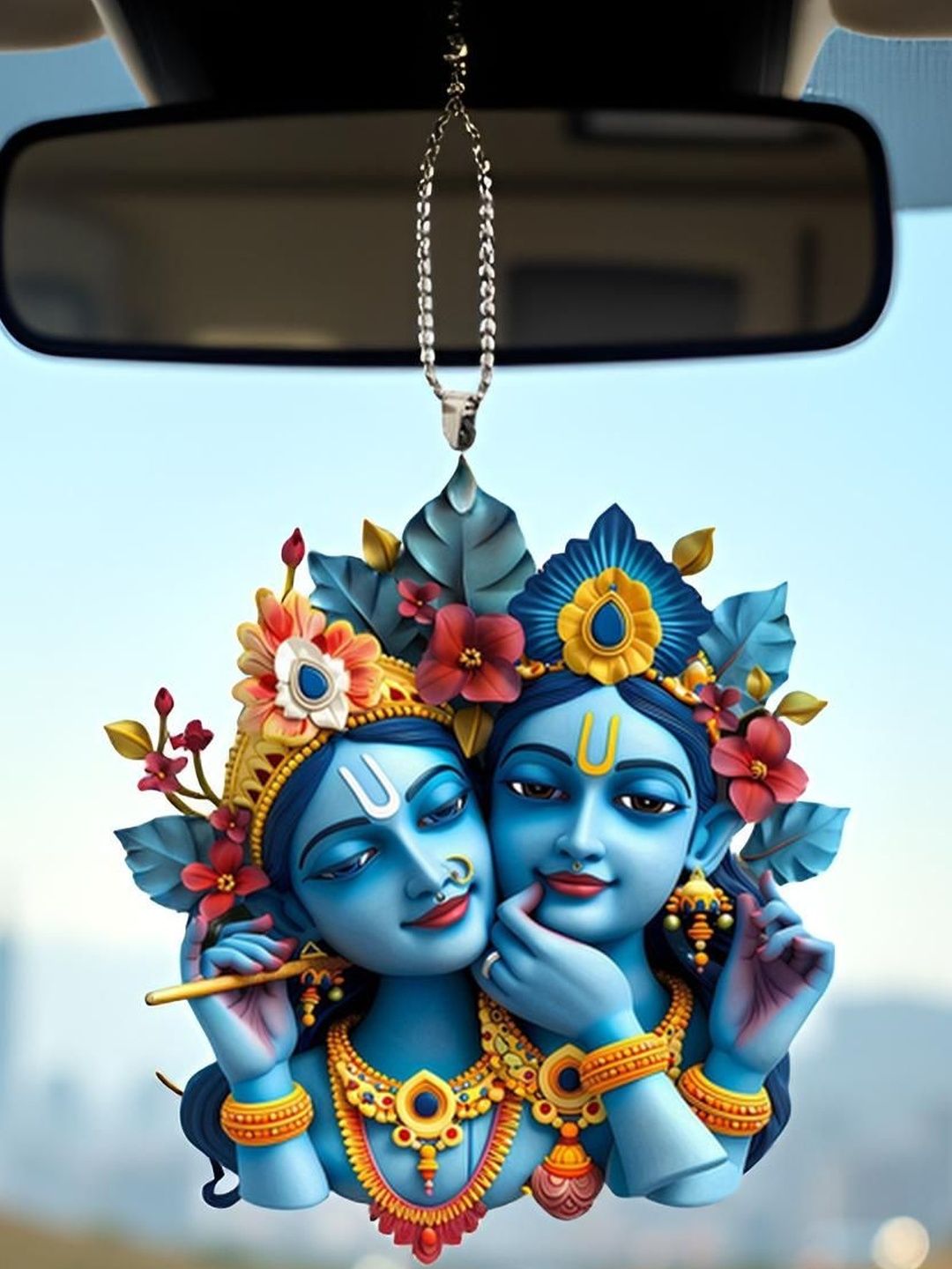 Gopalvilla 2D Cute Radha Krishna Religious Idol Car Hanging Showpiece-picture-32