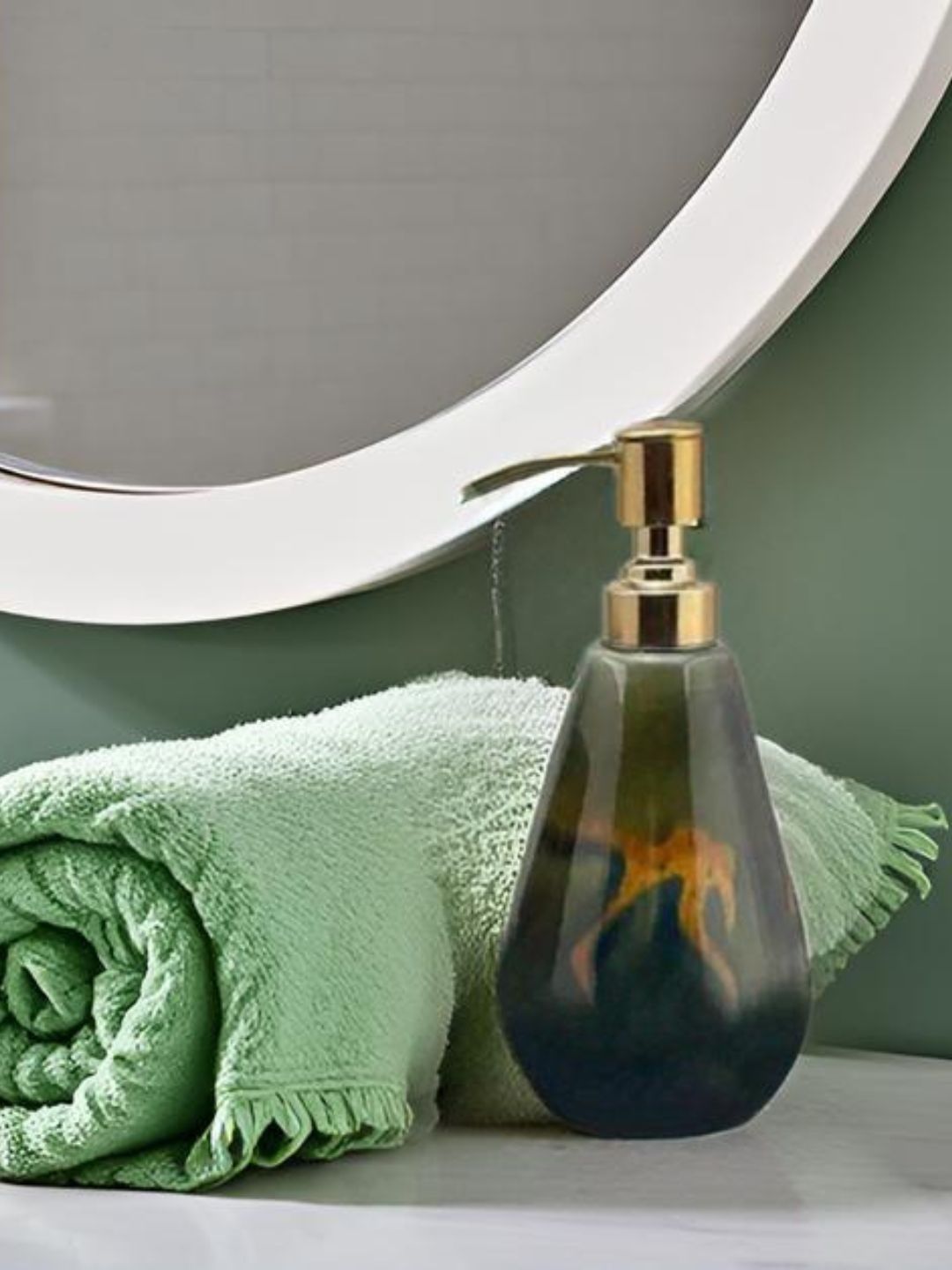 Kraftlik Handicraft Green & Yellow Printed Ceramic Glossy Soap Dispenser-picture-10