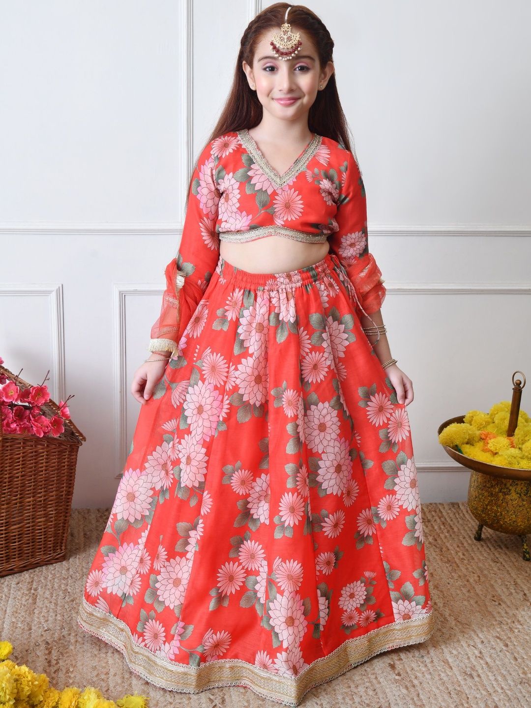 Indi-Loom Couture Girls Floral Printed Lehenga & Blouse With Dupatta-picture-39