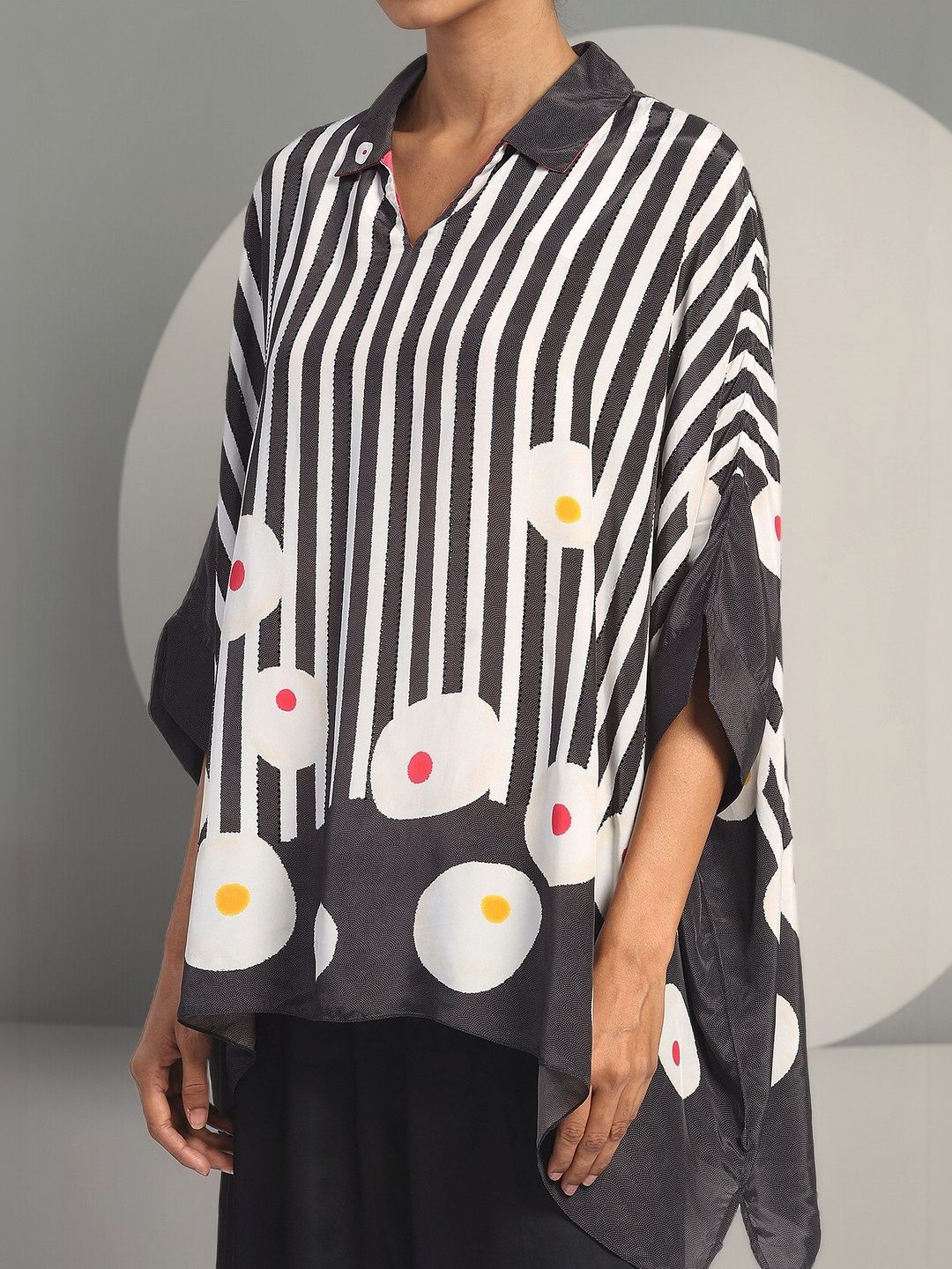 Satya Paul Women Vertical Stripes Striped Kimono Sleeve Kaftan Longline Top-image-2