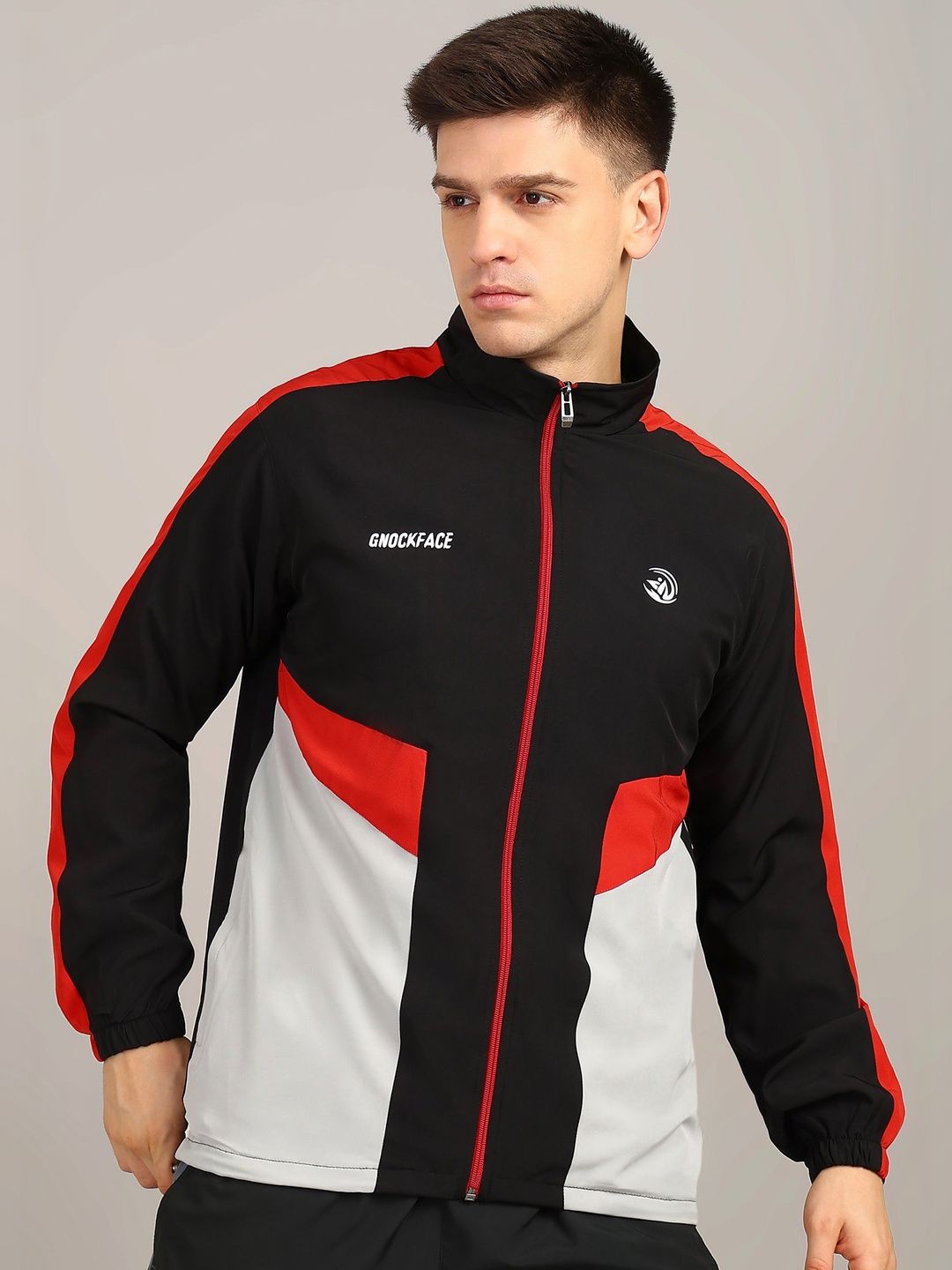 GNOCKFACE Men Mock Collar Colourblocked Lightweight Sporty Jacket-picture-21